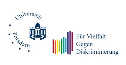 Universitätslogo mit dem Zusatz "Für Vielfalt Gegen Diskriminierung"