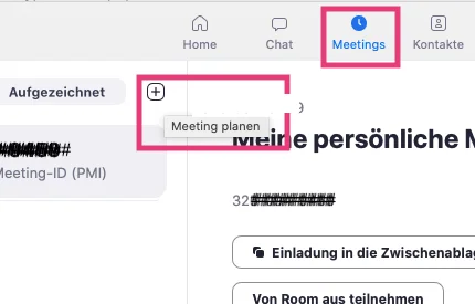 Screenshot Meeting einrichten aus Anwendung