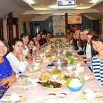 Enjoying group dinner 