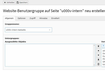 Website-Benutzergruppe - Name vergeben