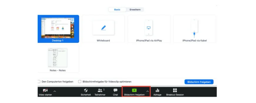Zoom Bilschirmfreigabe
