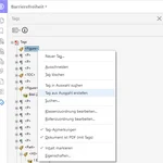 Screenshot Adobe Pro: Reiter Tags - Tag aus Auswahl erstellen