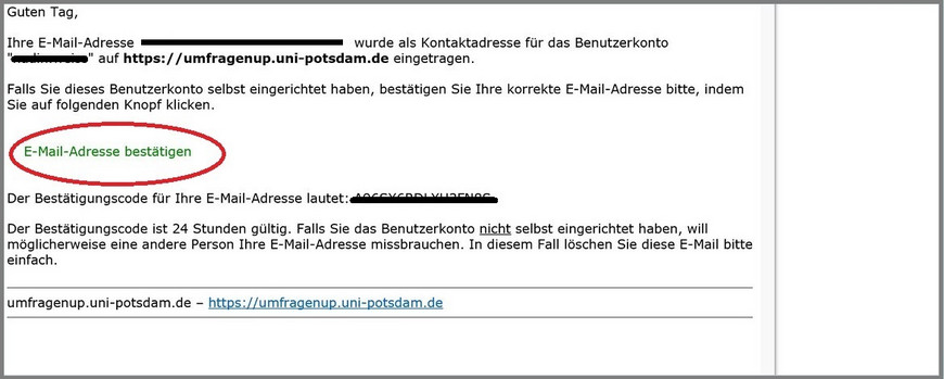 Bestätigungsmail von Umfragen.UP