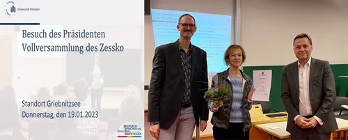 links Überschrift des Events, rechts Dr. Prickett, Dr. Hirsch und Präsident Prof. Günther