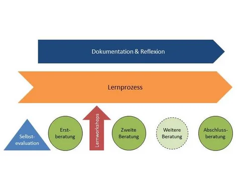Schematische Darstellung der Struktur des Kurses Selbstgesteuertes Lernen mit Beratung (Sprachlernberatung)