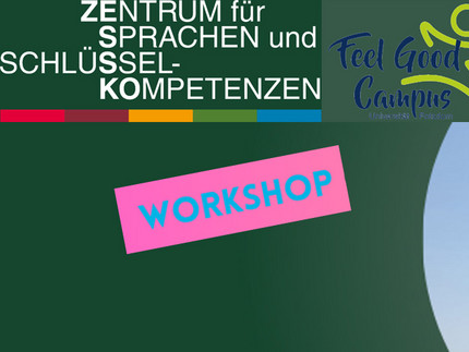 Foto von Deborah Shechter sowie Logos von Zessko und Feel Good Campus, Aufschrift "Workshop"