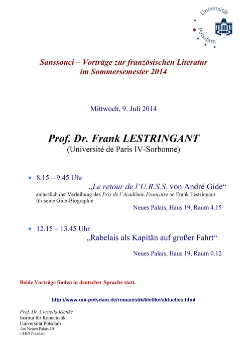 Sanssouci – Vorträge zur französischen Literatur im Sommersemester 2014