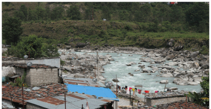 Seti Khola River in informal settlement in Pokhara