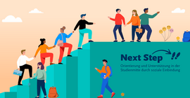 Grafik mit Menschen, die Stufen einer Treppe hinaufgehen