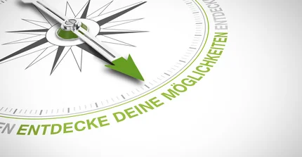 Bild: Kompass, Text: Entdecke deine Möglichkeiten