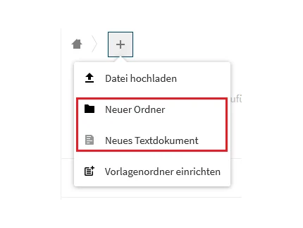 Menüpunkt "Datei erstellen" ist ausgewählt im Box.UP Menü