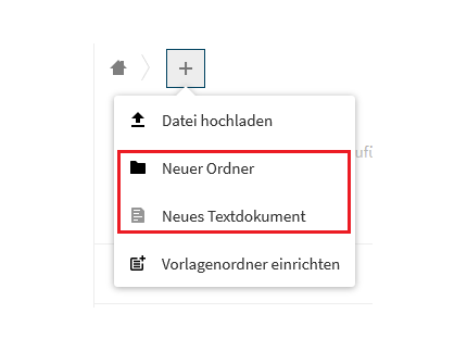 Menüpunkt "Datei erstellen" ist ausgewählt im Box.UP Menü