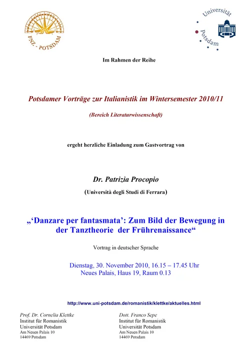 Potsdamer Vorträge zur Italianistik im Wintersemester 2010/11