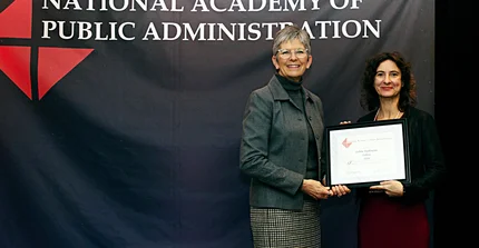 Sabine Kuhlmann being inducted as a National Academy of Public Administration Fellow.