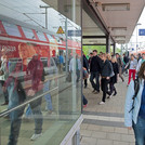 Students arriving at the new Golm train station, 2011