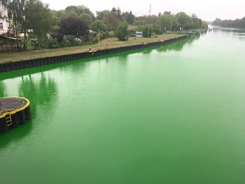 Markierungsstoff Uranin im Flusswasser kurz nach der Tracereingabe