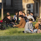 Studierende auf Wiese