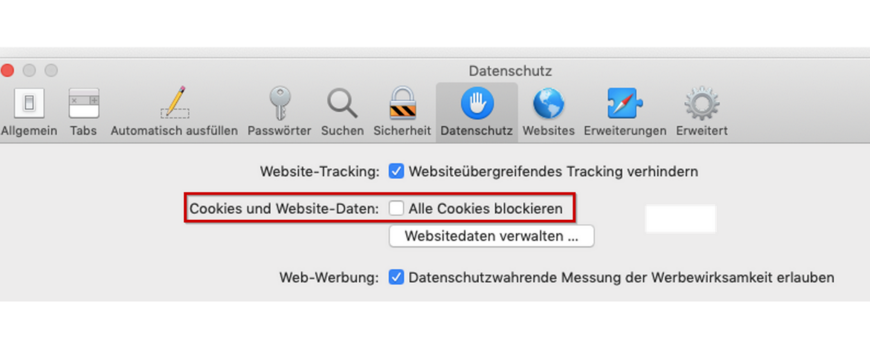 Safari Browser Konfiguration Cookies