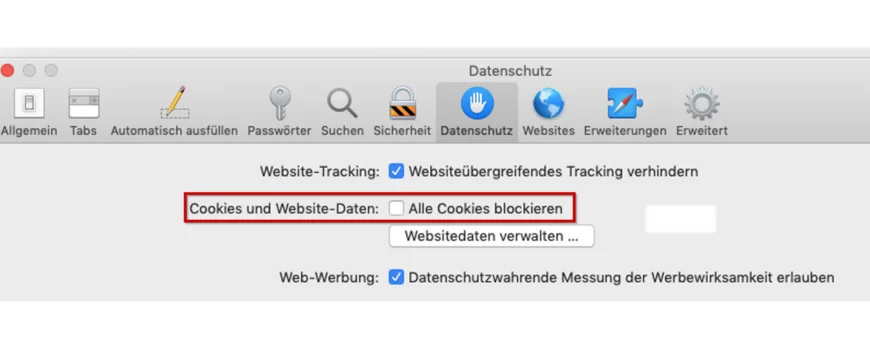 Safari Browser Konfiguration Cookies