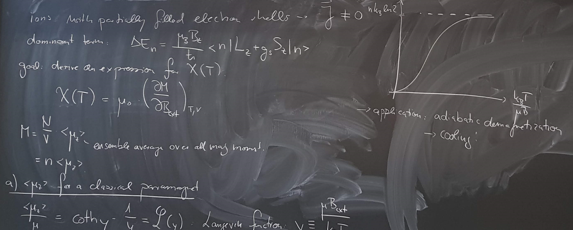 Lecture notes at a blackboard from "Advanced Solid State Physics" course