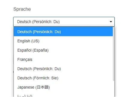 Option zur Sprachauswahl in Box.UP