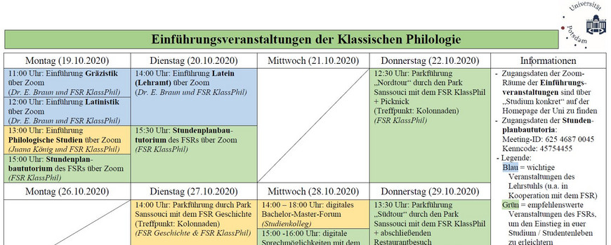 Einführungsveranstaltungen 2020