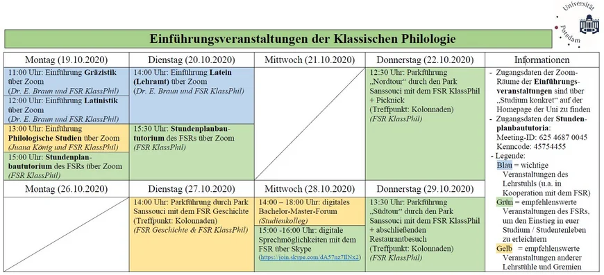 Einführungsveranstaltungen 2020