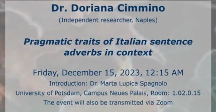 Preview Flyer von der Präsentation von Dr. Doriana Cimmino am 15.12.2023