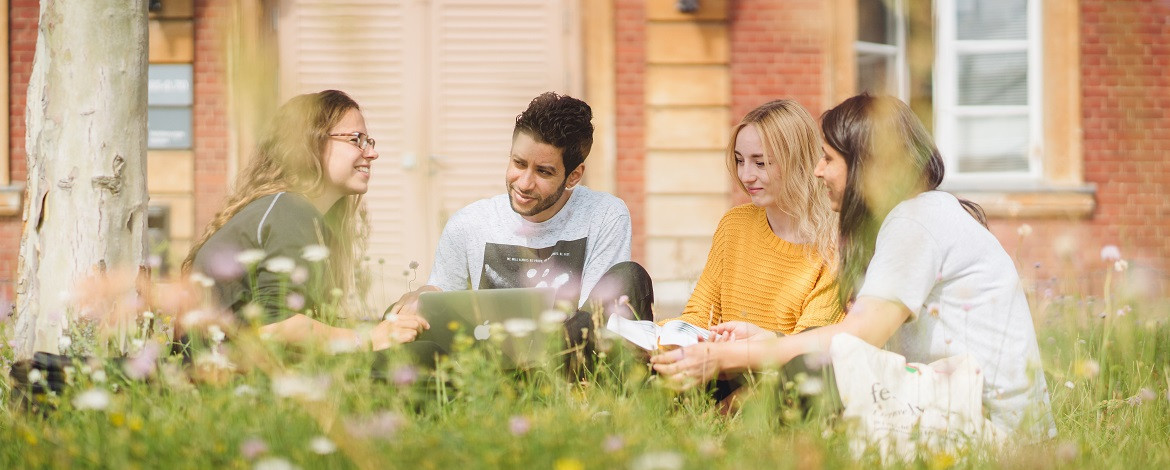 Four happy students of the University of Potsdam