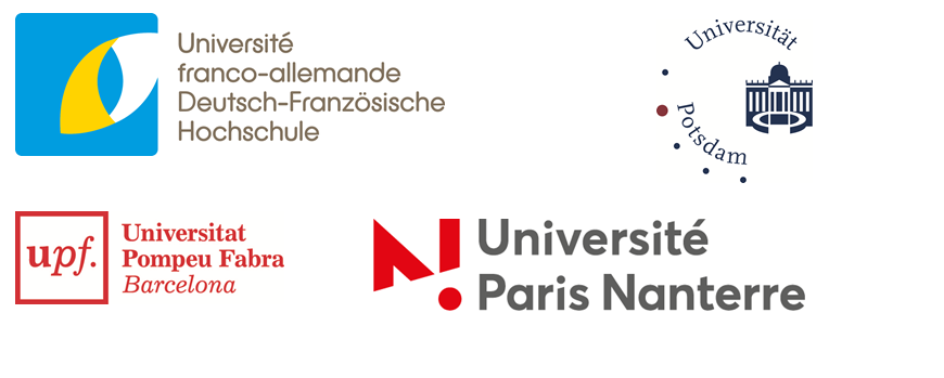 Logo der Deutsch-Französischen Hochschule (DFH), der Universität Potsdam, der Université Paris Nanterre und der Universitat Pompeu Fabra
