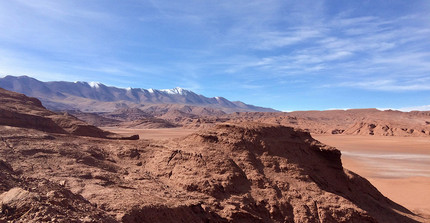 Deformed Miocene redbeds infront of the Sierra Macón, Pocitos Basin, Puna Plateau, NW Argentina.