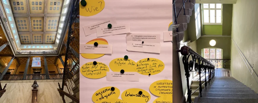 Collage aus Universitätsgebäude und Mindmap