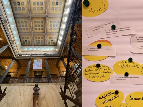 Collage aus Universitätsgebäude und Mindmap