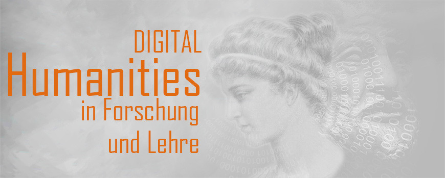 Digital Humanities Schriftzug mit Aristoteles und Hypatia