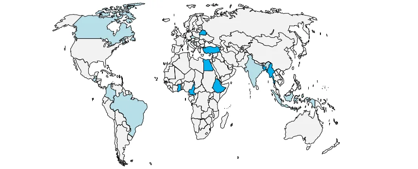World map of visiting scholars up to now