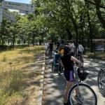 researchers on bikes