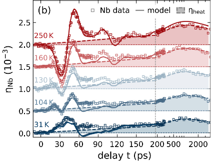 UXRD data recorded at various temperatures which evidence the generation of unconventional picosecond strain pulses