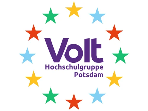 Lila Schrift umgeben von bunten Sternen