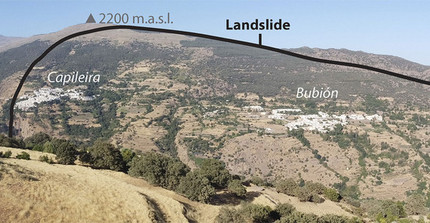 Siedlungen auf einem sich langsam bewegenden Erdrutsch im Poqueira-Tal, Spanien