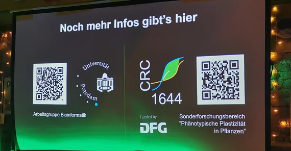 Presentations slide with QR codes of CRC & AG Bioinformatics