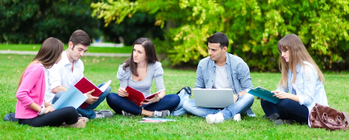 Studierende auf einer Wiese - 