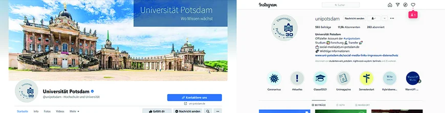Screenshots von Social Media Kanälen