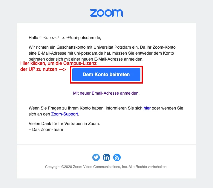 Screenshot der Zoom-Email