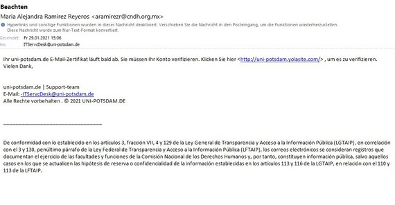 Textscreenshot der Spammail