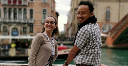 Vittoria Sposini und Samudrajit Thapa in Venedig. Das Bild wurde während der Konferenz "Venice Meeting on Fluctuations in Complex Systems IV", die vom 14.10.-18.10.2018 stattfand, aufgenommen. | Foto: Dr. Fereydoon Taheri