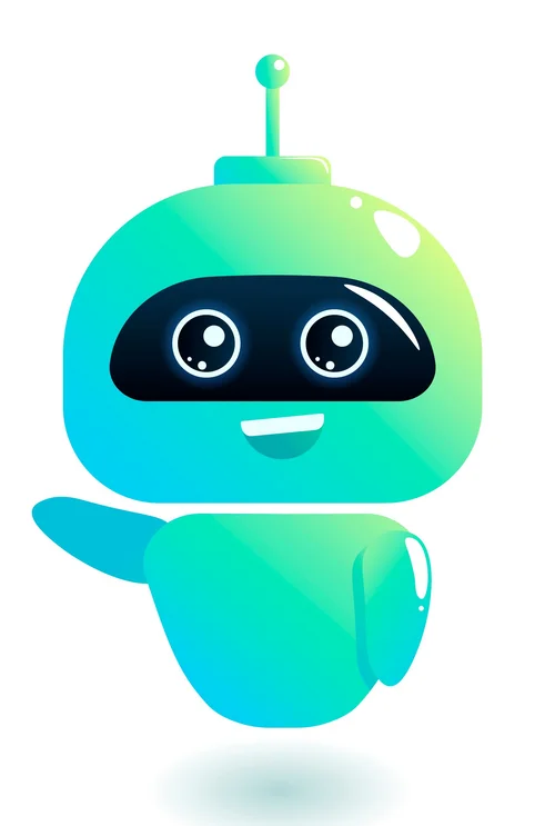 Grüner Roboter mit freundlichem Gesicht.