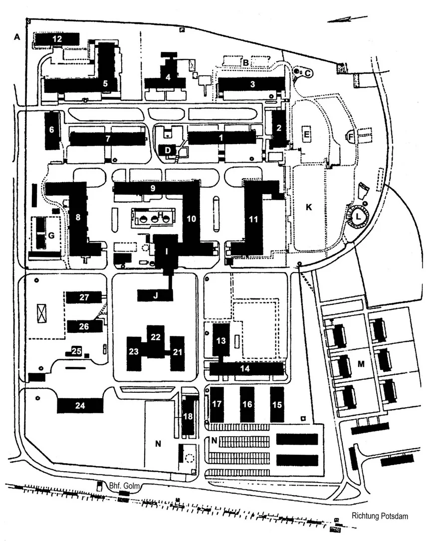 Rekonstruktion des Gebäude- und Nutzungsplans von 1989 basierend auf Recherchen sowie BStU-Dokumenten