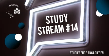 Dargestellt ist ein Bild, das den Livestream der zentralen Studienberatung anwirbt, speziell dessen Ausgabe 14: "Studierende engagieren sich ehrenamtlich – wie, wo und warum?"