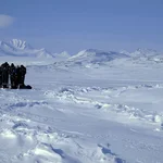 Joint effort to drill a sea-ice sample.