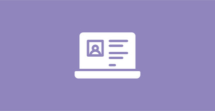 Laptop Icon mit Profilbild auf lila Hintergrund